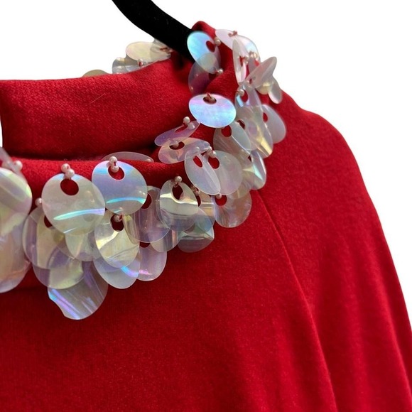 Vintage 60s Wool Red Mini Dress Embellished Disc Long Sleeve Mod GoGo Twiggy - Picture 4 of 12